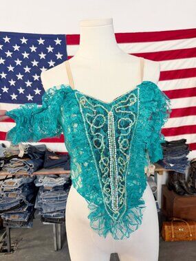 Vintage Curtain Call Costumes Bustier Corset Teal Lace Size Small-medium